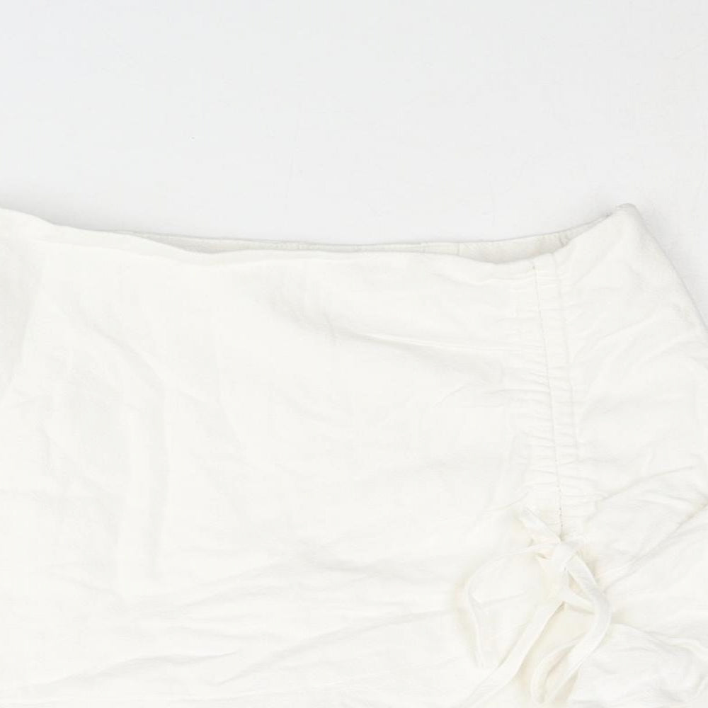 Stradivarius Womens White Viscose Skort Skirt Size 4 Zip - Layered Frill Rouched Bow