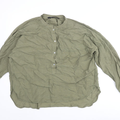 Zara Womens Green Polyester Basic Blouse Size L Henley