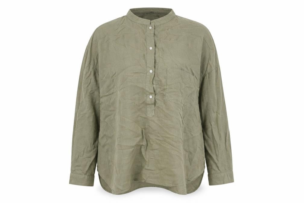 Front view of Zara women’s green polyester basic blouse, size L, henley