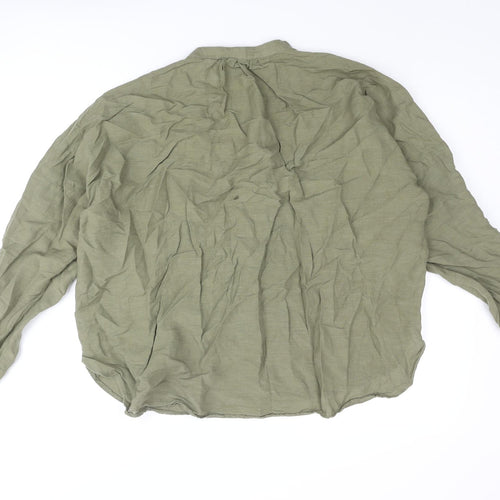 Zara Womens Green Polyester Basic Blouse Size L Henley