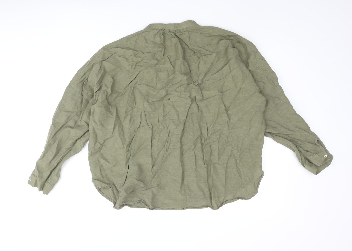 Zara Womens Green Polyester Basic Blouse Size L Henley