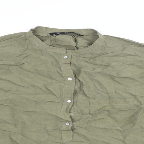 Zara Womens Green Polyester Basic Blouse Size L Henley