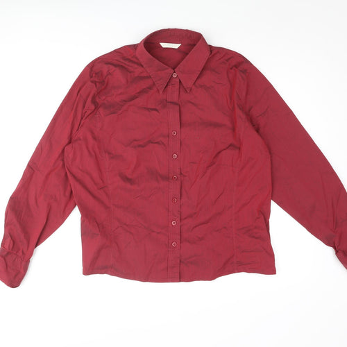 Marks and Spencer Womens Red Cotton Basic Button-Up Size 20 Collared