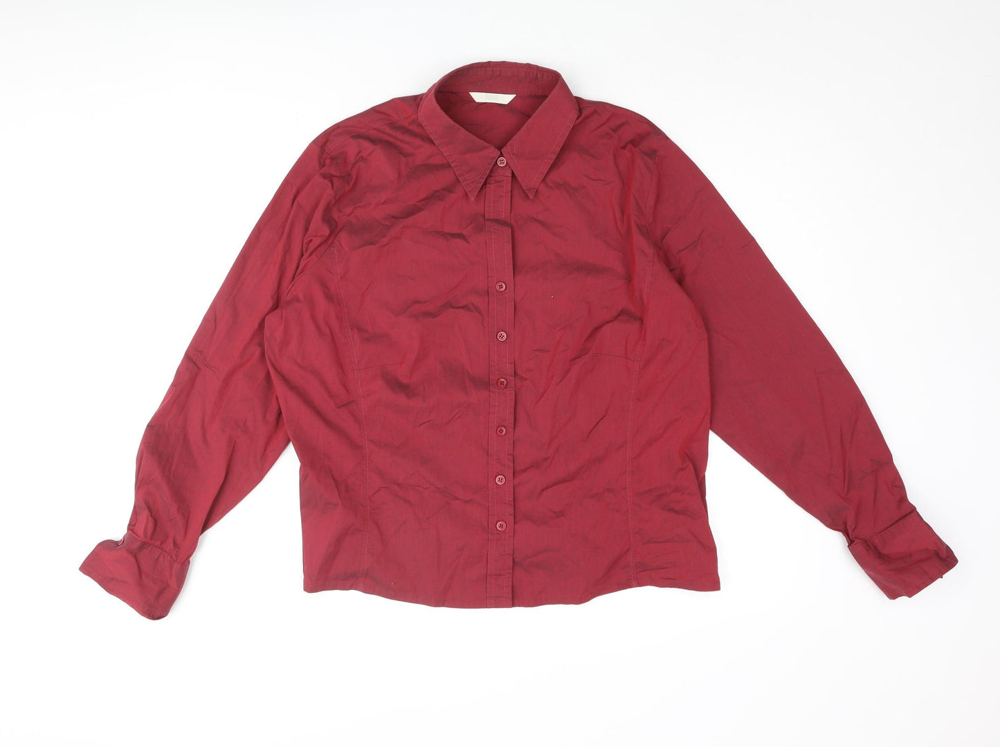 Marks and Spencer Womens Red Cotton Basic Button-Up Size 20 Collared