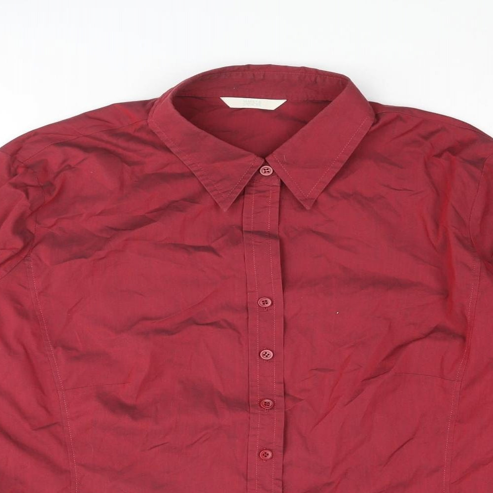 Marks and Spencer Womens Red Cotton Basic Button-Up Size 20 Collared