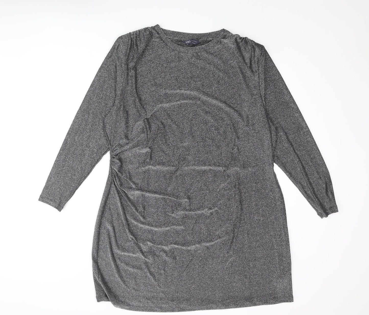 Marks and Spencer Womens Silver Polyamide Mini Size 24 Round Neck Pullover - Rouched
