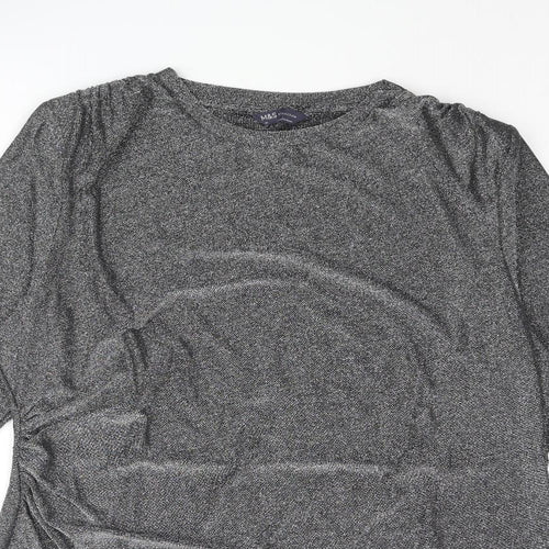 Marks and Spencer Womens Silver Polyamide Mini Size 24 Round Neck Pullover - Rouched