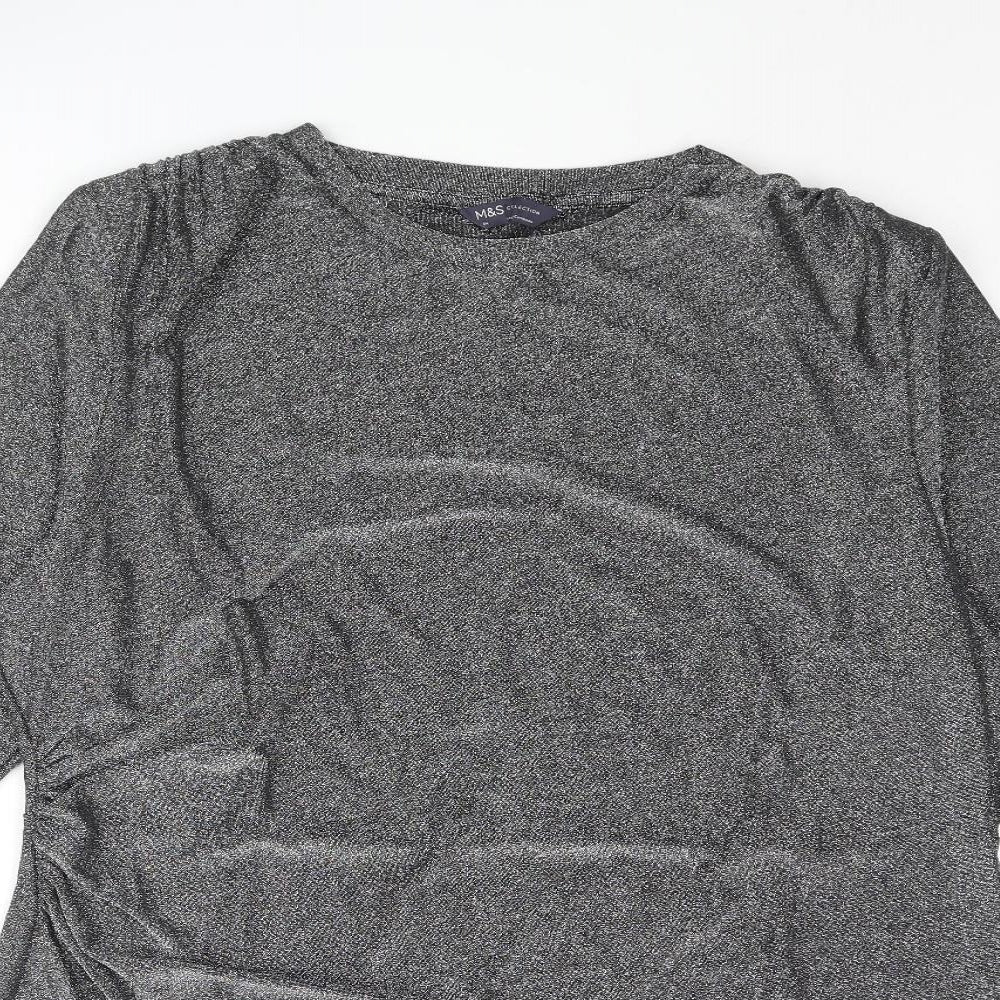 Marks and Spencer Womens Silver Polyamide Mini Size 24 Round Neck Pullover - Rouched
