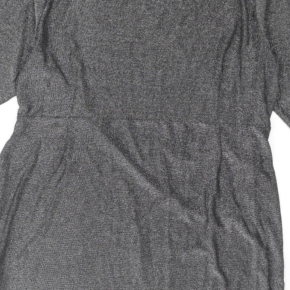 Marks and Spencer Womens Silver Polyamide Mini Size 24 Round Neck Pullover - Rouched