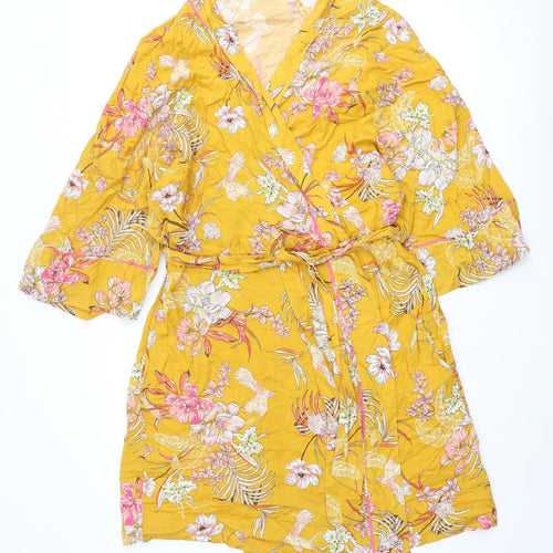 Marks and Spencer Womens Orange Floral Viscose Kimono Robe & Gown Set Size L Tie