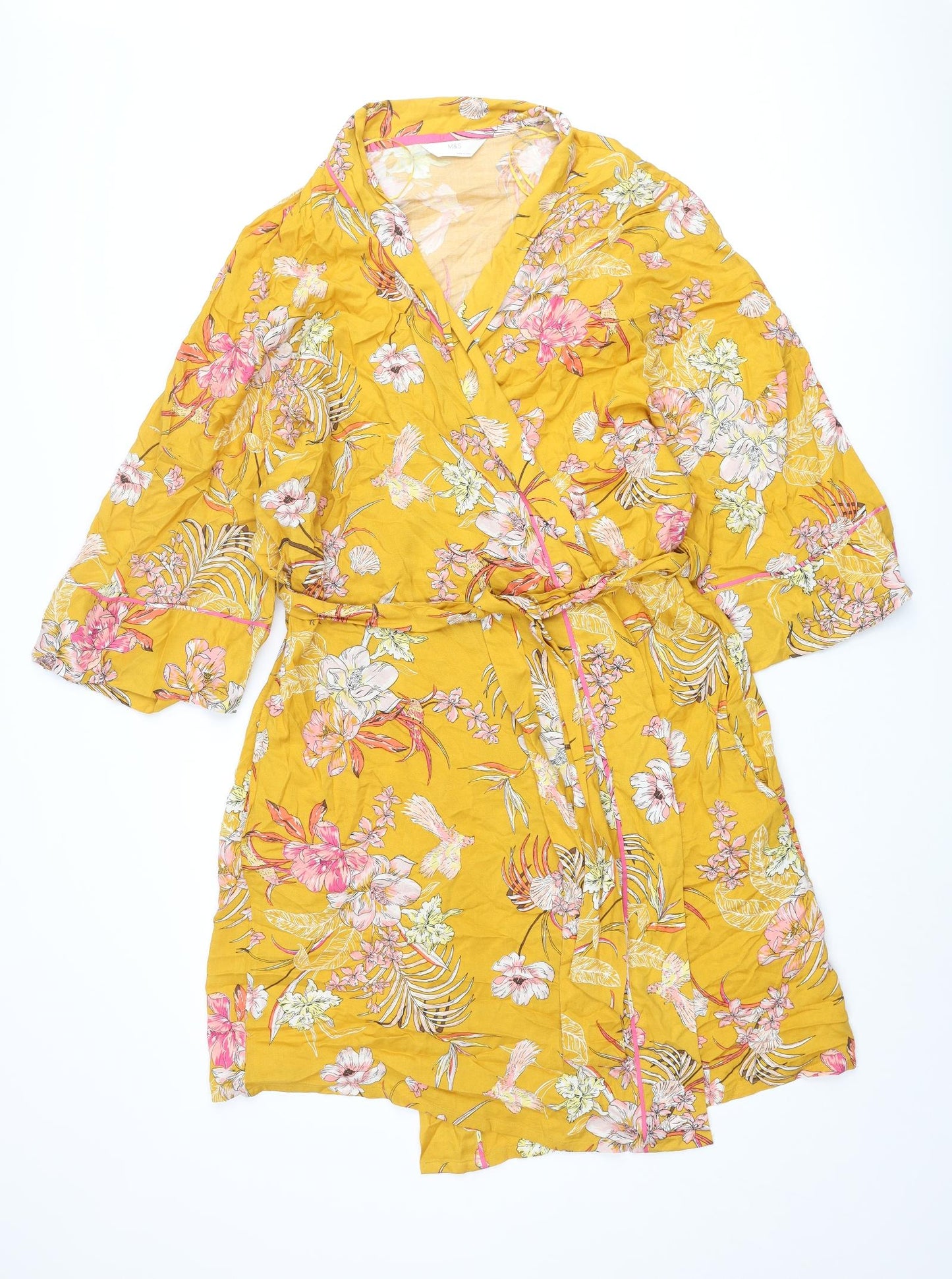 Marks and Spencer Womens Orange Floral Viscose Kimono Robe & Gown Set Size L Tie