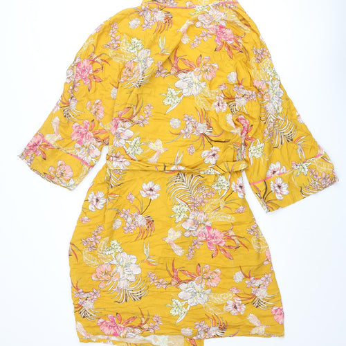 Marks and Spencer Womens Orange Floral Viscose Kimono Robe & Gown Set Size L Tie