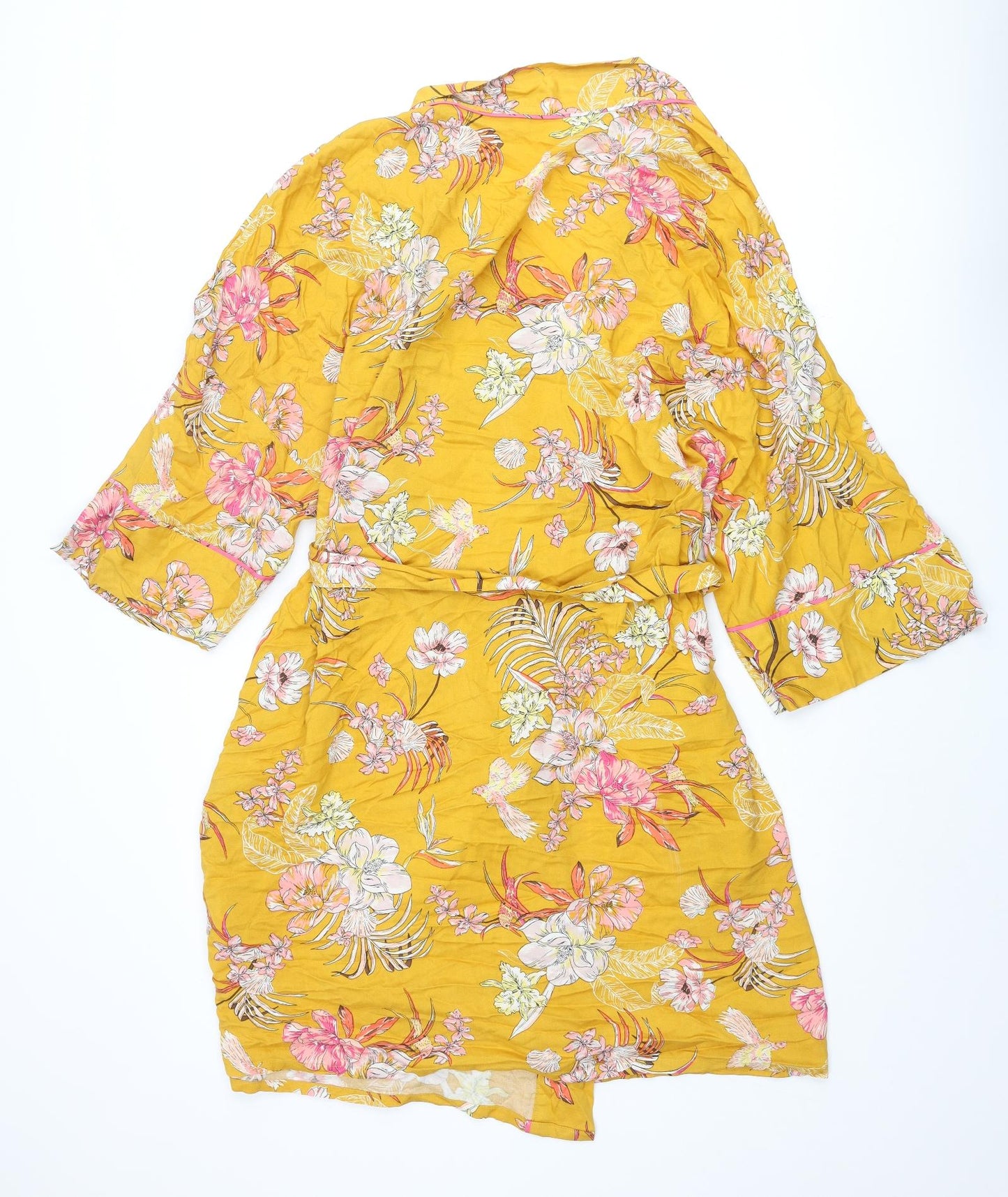 Marks and Spencer Womens Orange Floral Viscose Kimono Robe & Gown Set Size L Tie