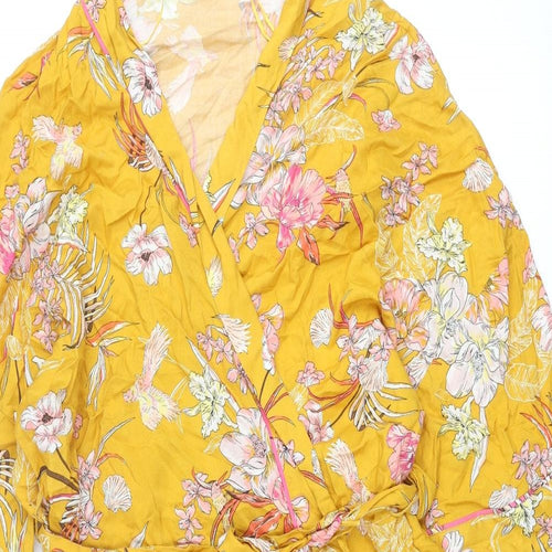 Marks and Spencer Womens Orange Floral Viscose Kimono Robe & Gown Set Size L Tie
