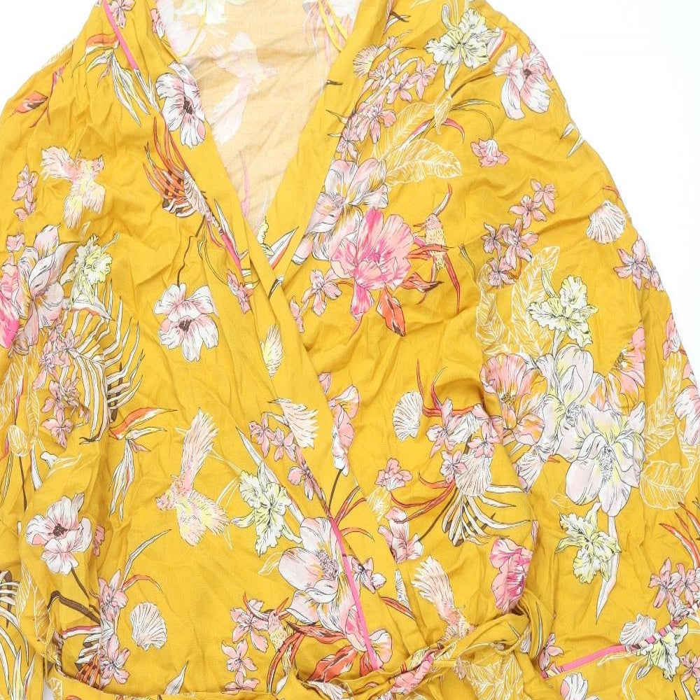 Marks and Spencer Womens Orange Floral Viscose Kimono Robe & Gown Set Size L Tie