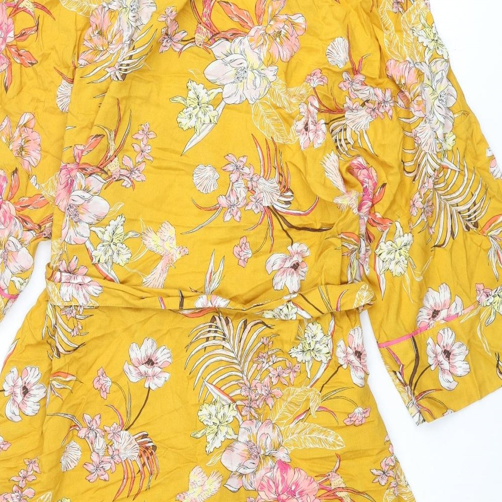 Marks and Spencer Womens Orange Floral Viscose Kimono Robe & Gown Set Size L Tie