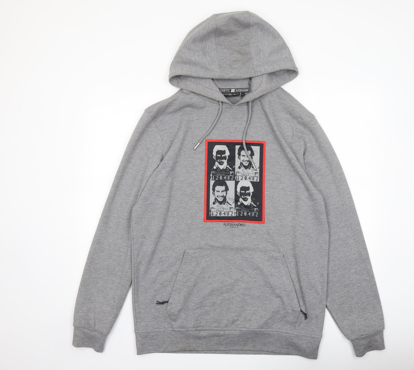 Alessandro Zavetti Mens Grey Polyester Pullover Hoodie Size L