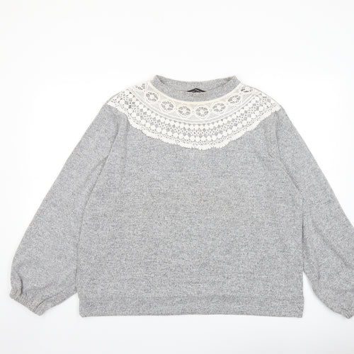 Dorothy Perkins Womens Grey Crew Neck Polyester Pullover Jumper Size 16