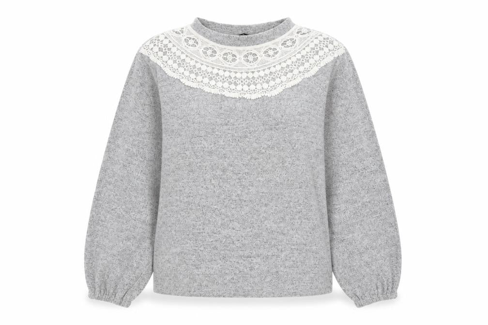 Front view of Dorothy Perkins women’s grey crew neck polyester jumper, size UK 16