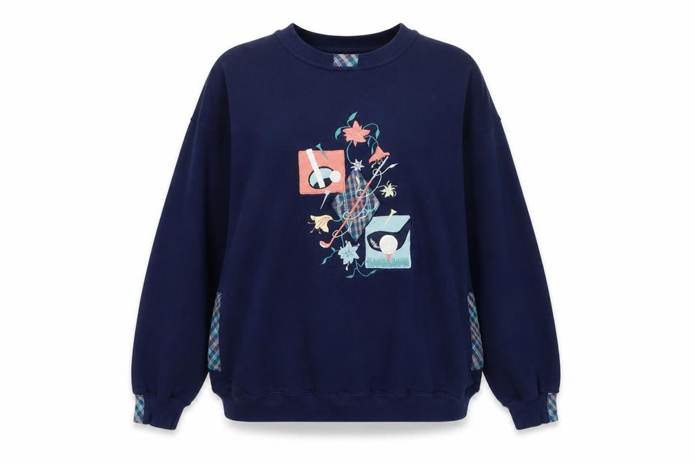 Front view of Allice Collins women’s blue polyester pullover sweatshirt, size L, pullover