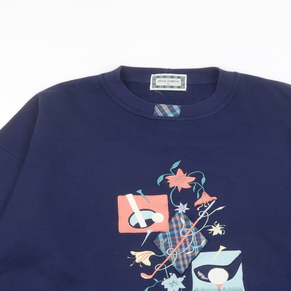 Allice Collins Womens Blue Polyester Pullover Sweatshirt Size L Pullover