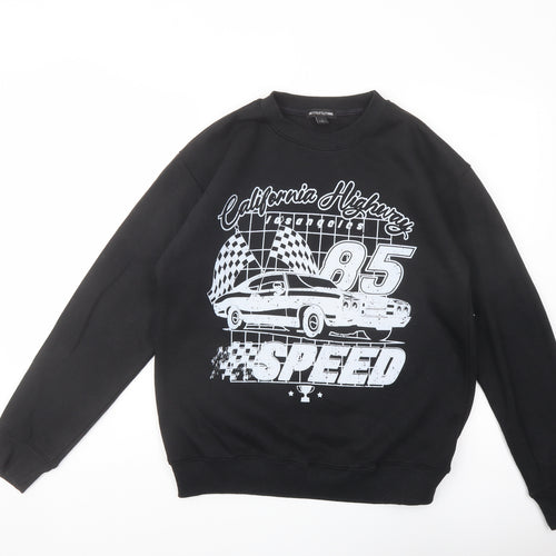 PRETTYLITTLETHING Mens Black Cotton Pullover Sweatshirt Size S