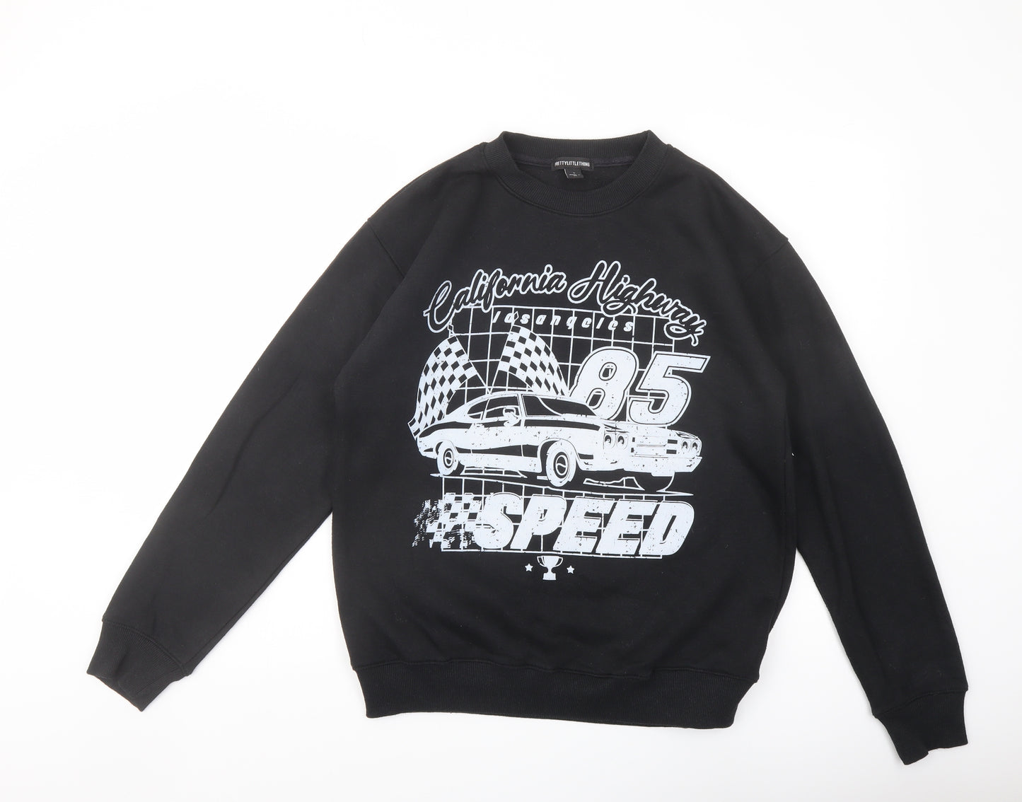 PRETTYLITTLETHING Mens Black Cotton Pullover Sweatshirt Size S