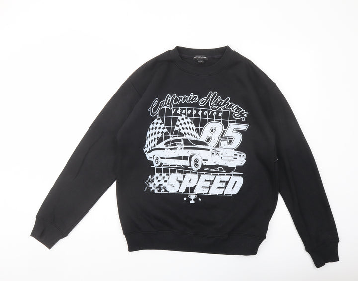 PRETTYLITTLETHING Mens Black Cotton Pullover Sweatshirt Size S