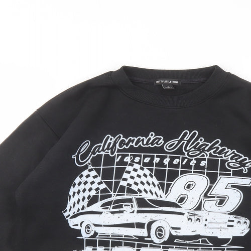 PRETTYLITTLETHING Mens Black Cotton Pullover Sweatshirt Size S