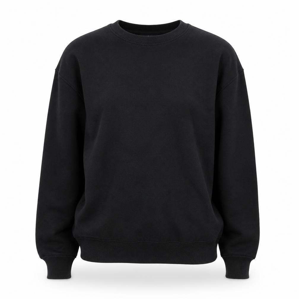 Front view of H&M women’s black cotton pullover sweatshirt, size XS, pullover