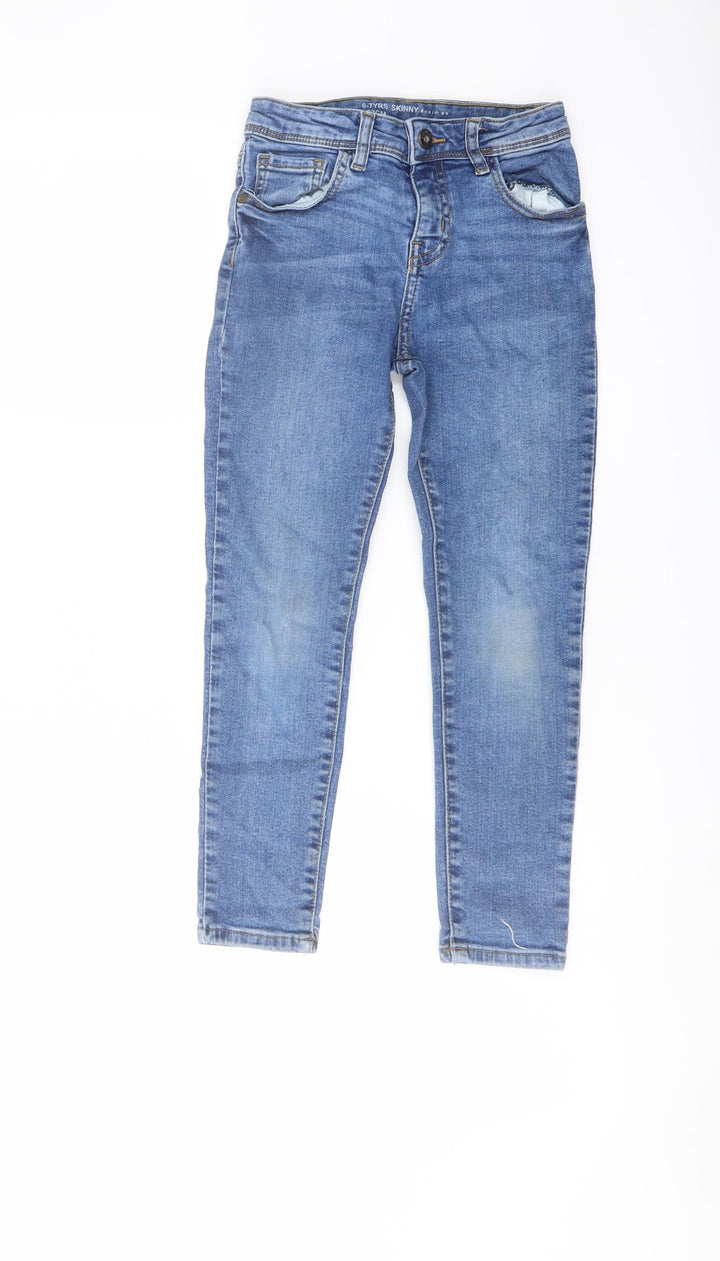 Denim & Co. Girls Blue Polyester Skinny Jeans Size 6-7 Years Regular Button