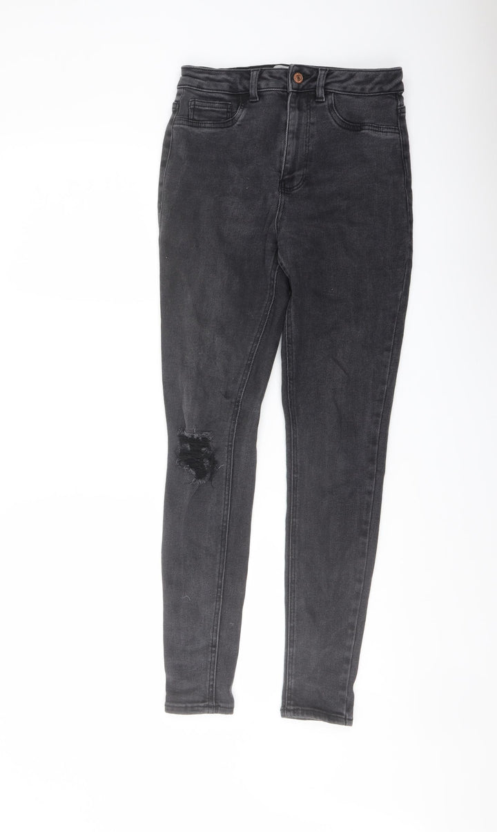 New Look Womens Grey Cotton Skinny Jeans Size 12 L28 in Regular Button