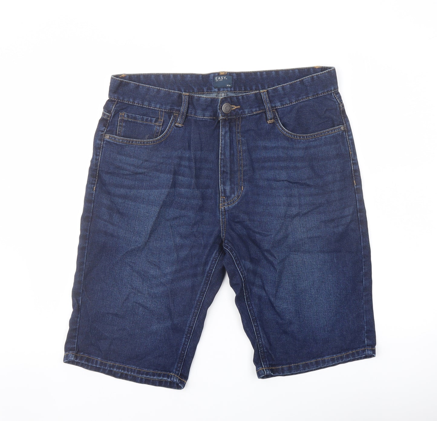 Easy Mens Blue Cotton Bermuda Shorts Size 34 in L12 in Regular Button