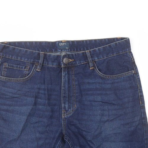 Easy Mens Blue Cotton Bermuda Shorts Size 34 in L12 in Regular Button