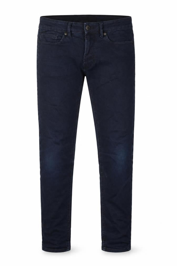 Front view of ext men’s blue cotton skinny jeans, size 32, in, 28-inch leg regular button