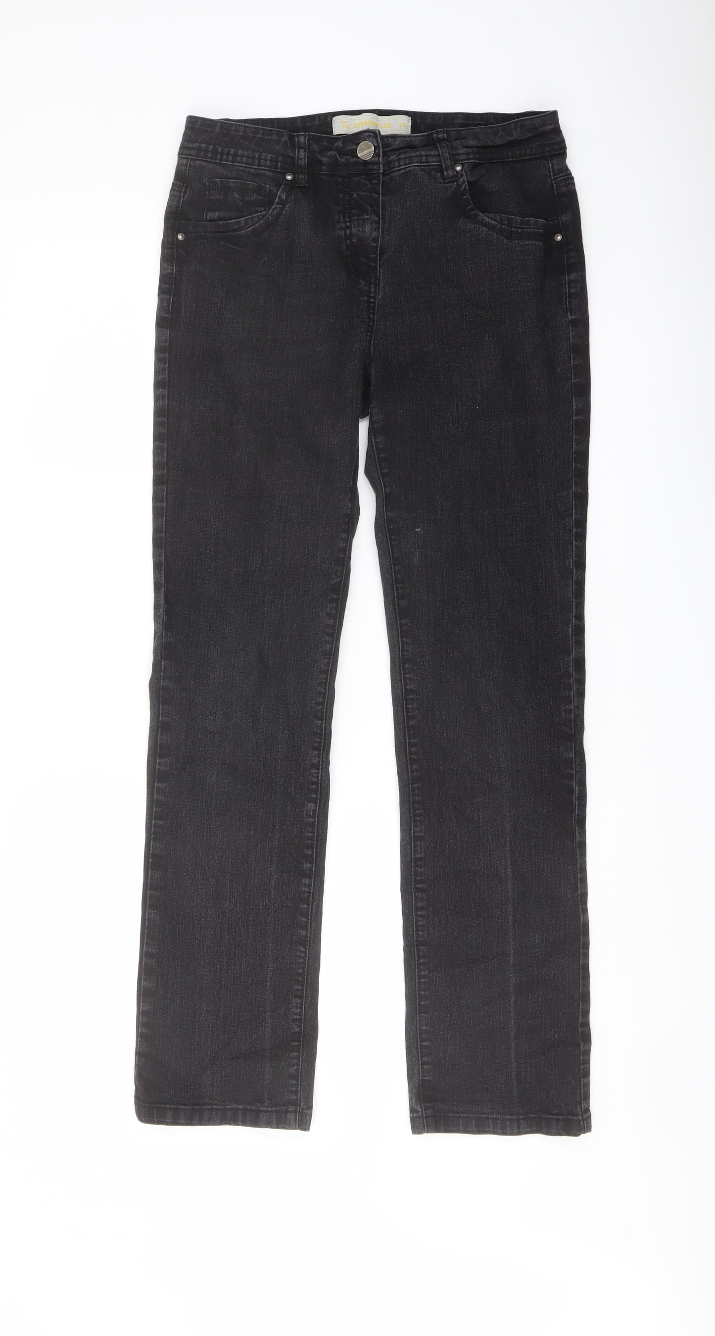 TU Womens Black Cotton Straight Jeans Size 12 L30 in Regular Button