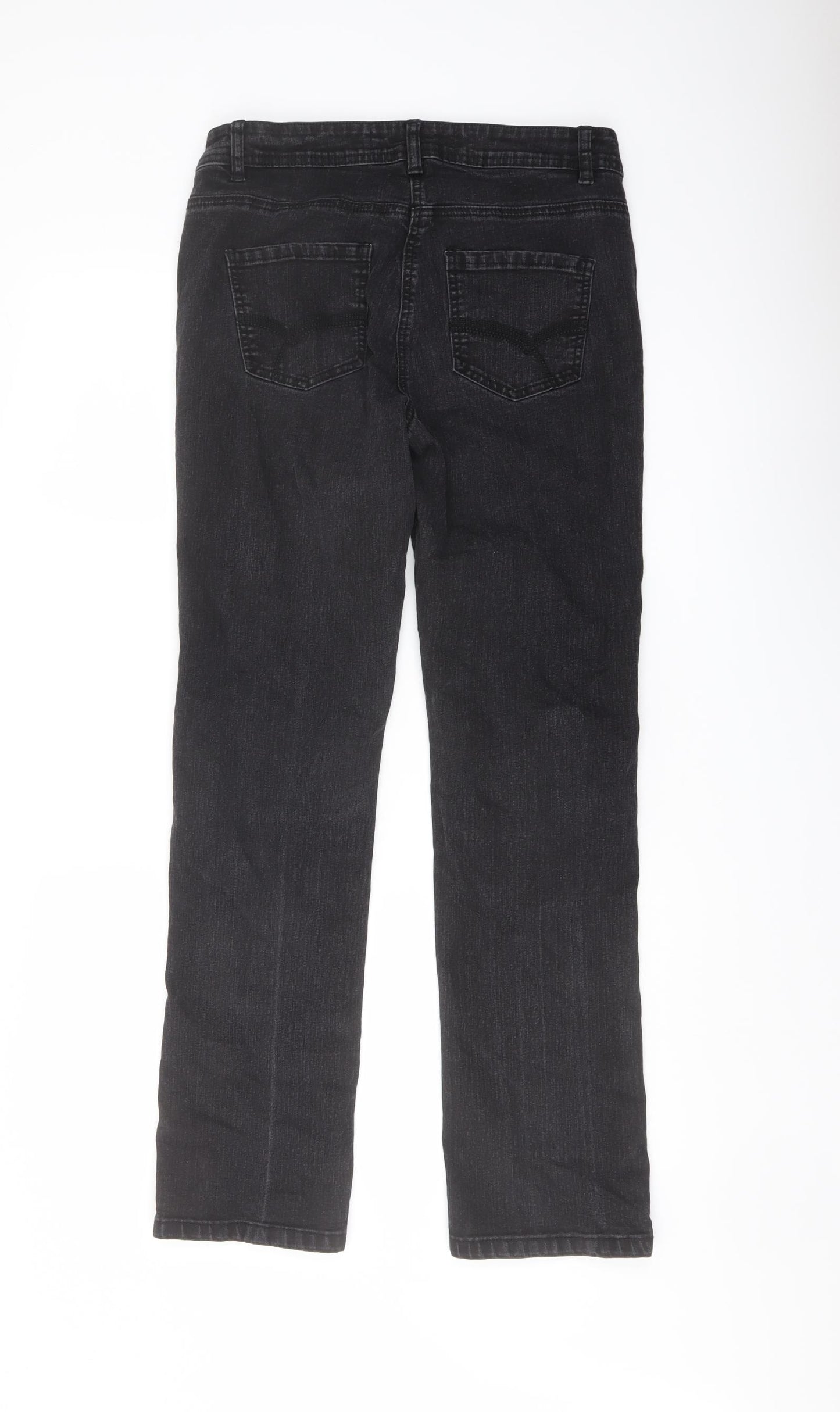 TU Womens Black Cotton Straight Jeans Size 12 L30 in Regular Button