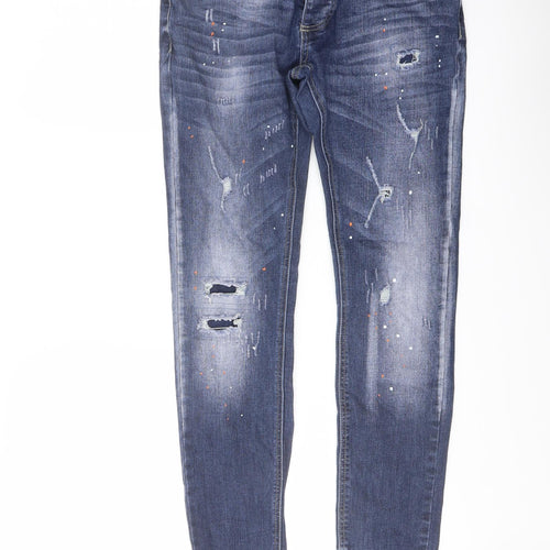 Kings Will Denim Mens Blue Cotton Skinny Jeans Size 28 in L29 in Regular Button