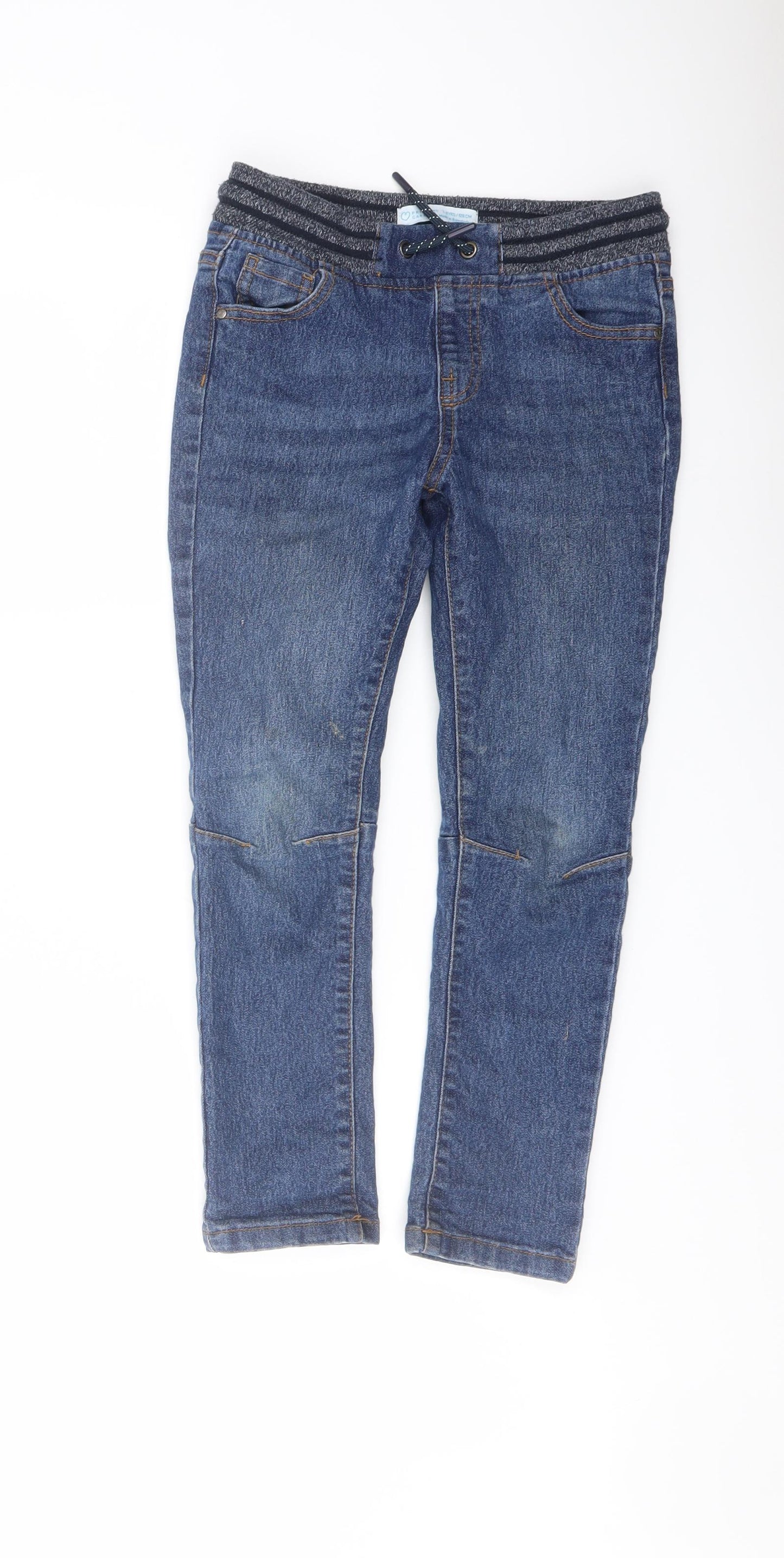 Denim & Co. Boys Blue Cotton Straight Jeans Size 7-8 Years Regular Drawstring