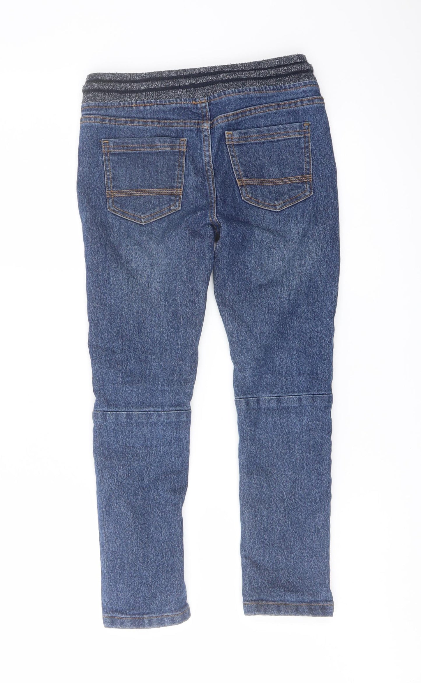 Denim & Co. Boys Blue Cotton Straight Jeans Size 7-8 Years Regular Drawstring