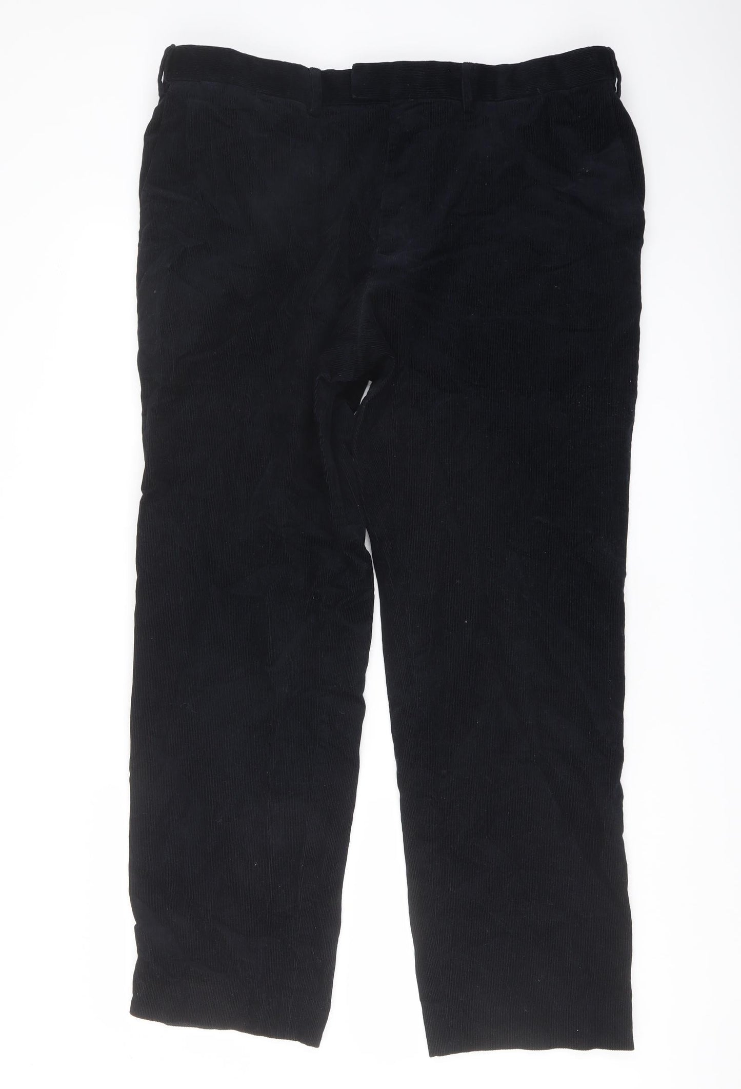 Marks and Spencer Mens Blue Cotton Trousers Size 36 in L31 in Regular Button