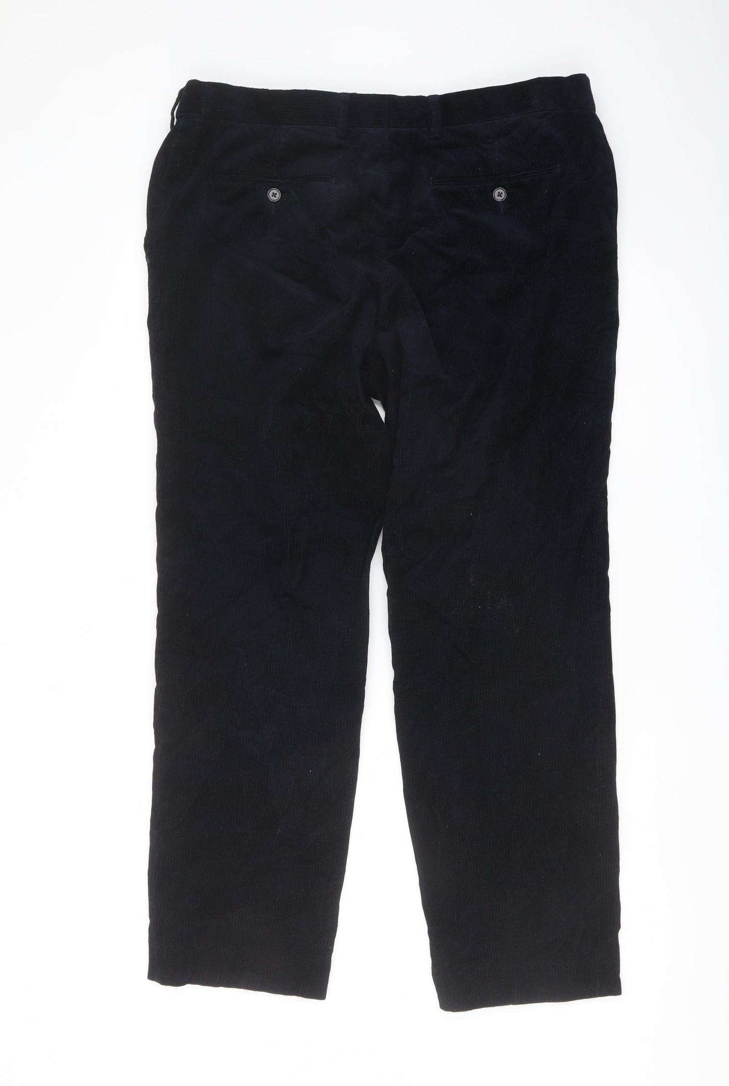 Marks and Spencer Mens Blue Cotton Trousers Size 36 in L31 in Regular Button