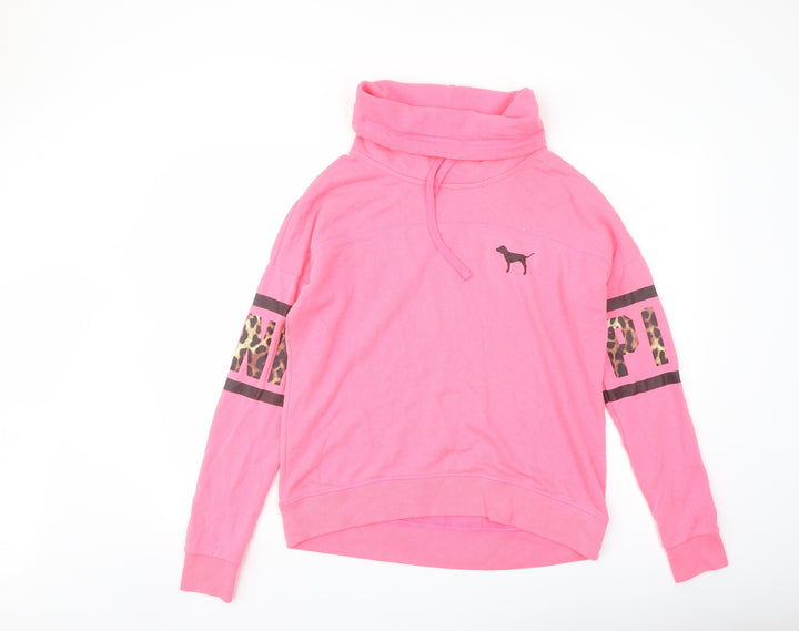 PINK Womens Pink Spotted Polyester Pullover Sweatshirt Size S Pullover