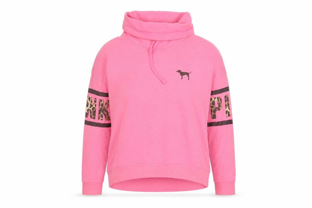 Front view of PINK women’s pink spotted polyester pullover sweatshirt, size S, pullover