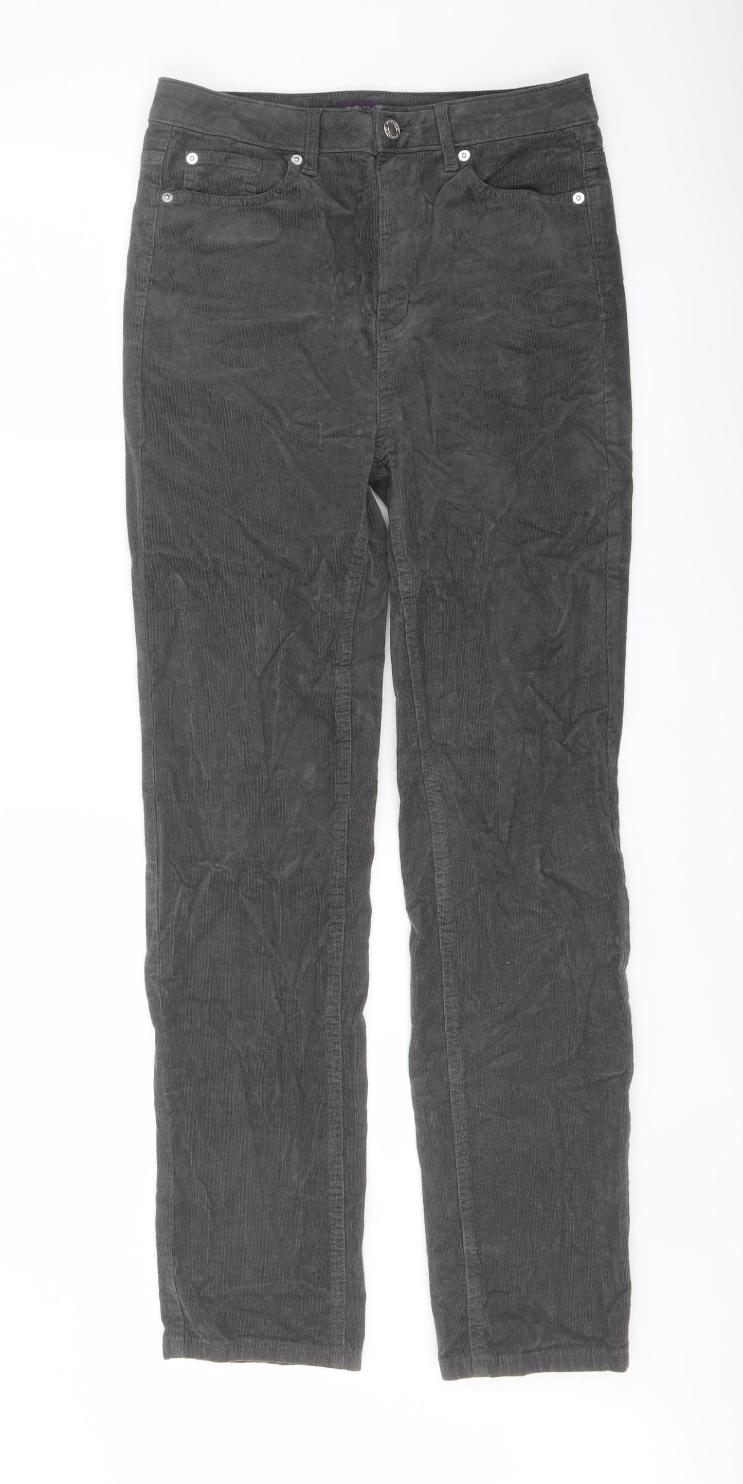Marks and Spencer Womens Grey Cotton Trousers Size 10 L29 in Regular Button