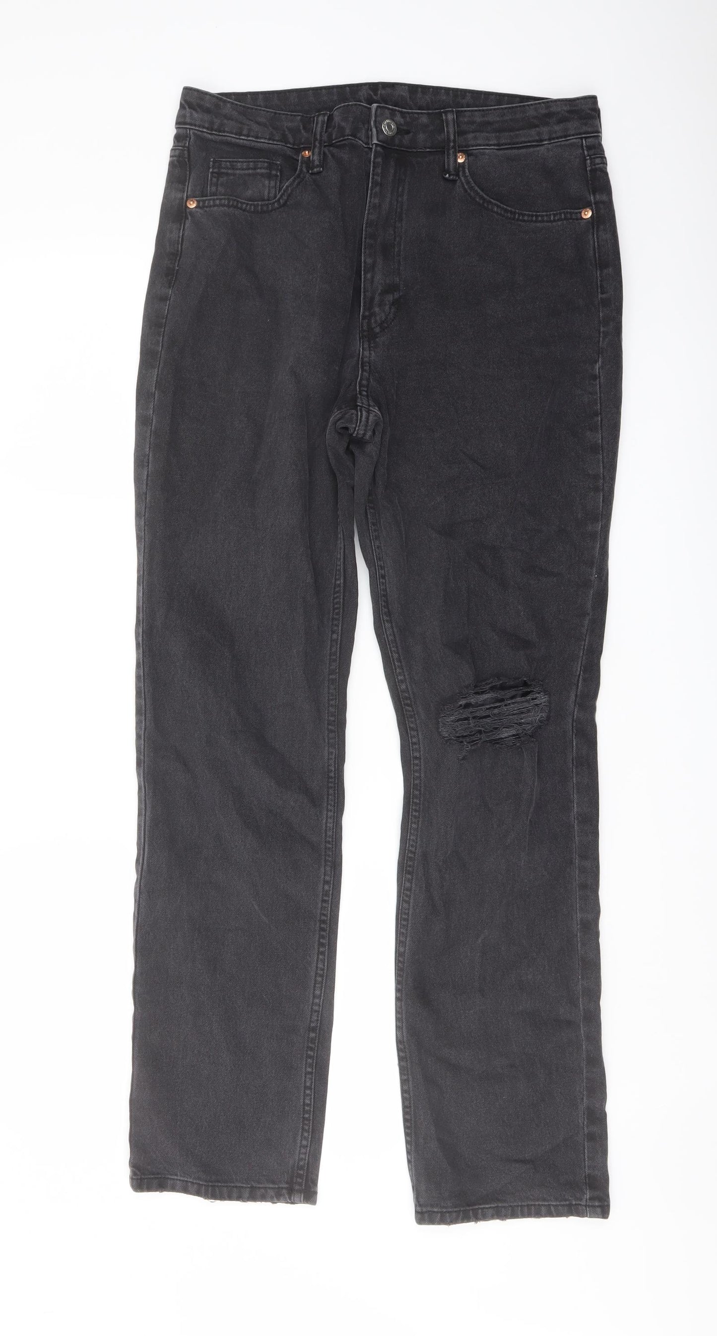 H&M Womens Grey Cotton Straight Jeans Size 12 L30 in Regular Button