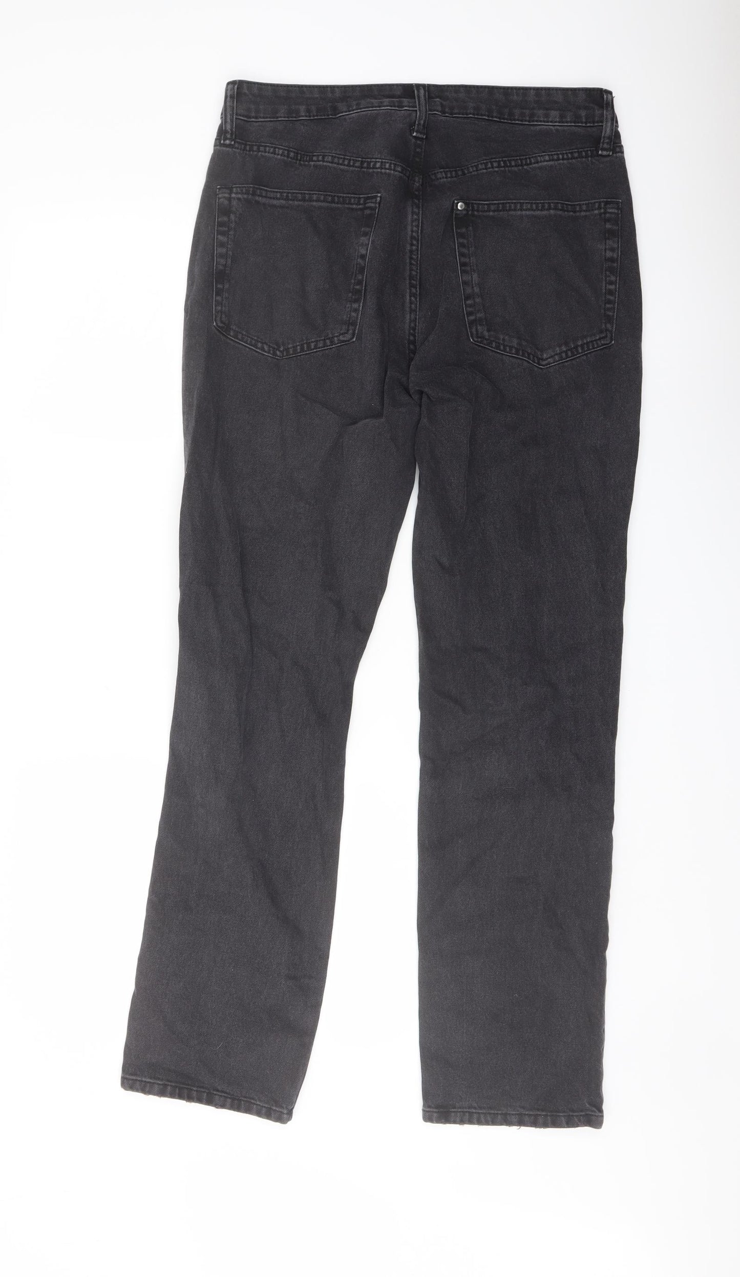 H&M Womens Grey Cotton Straight Jeans Size 12 L30 in Regular Button