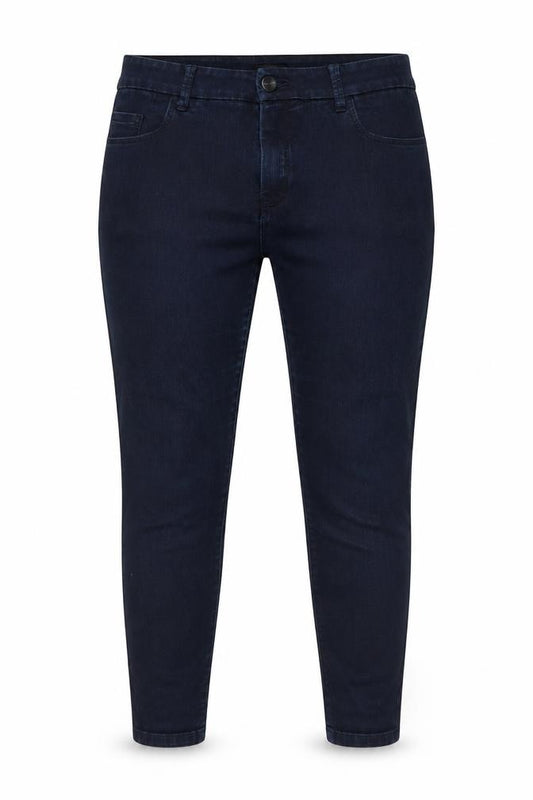 Front view of Autograph women’s blue cotton mom jeans, size UK 34, in, 25-inch leg regular button
