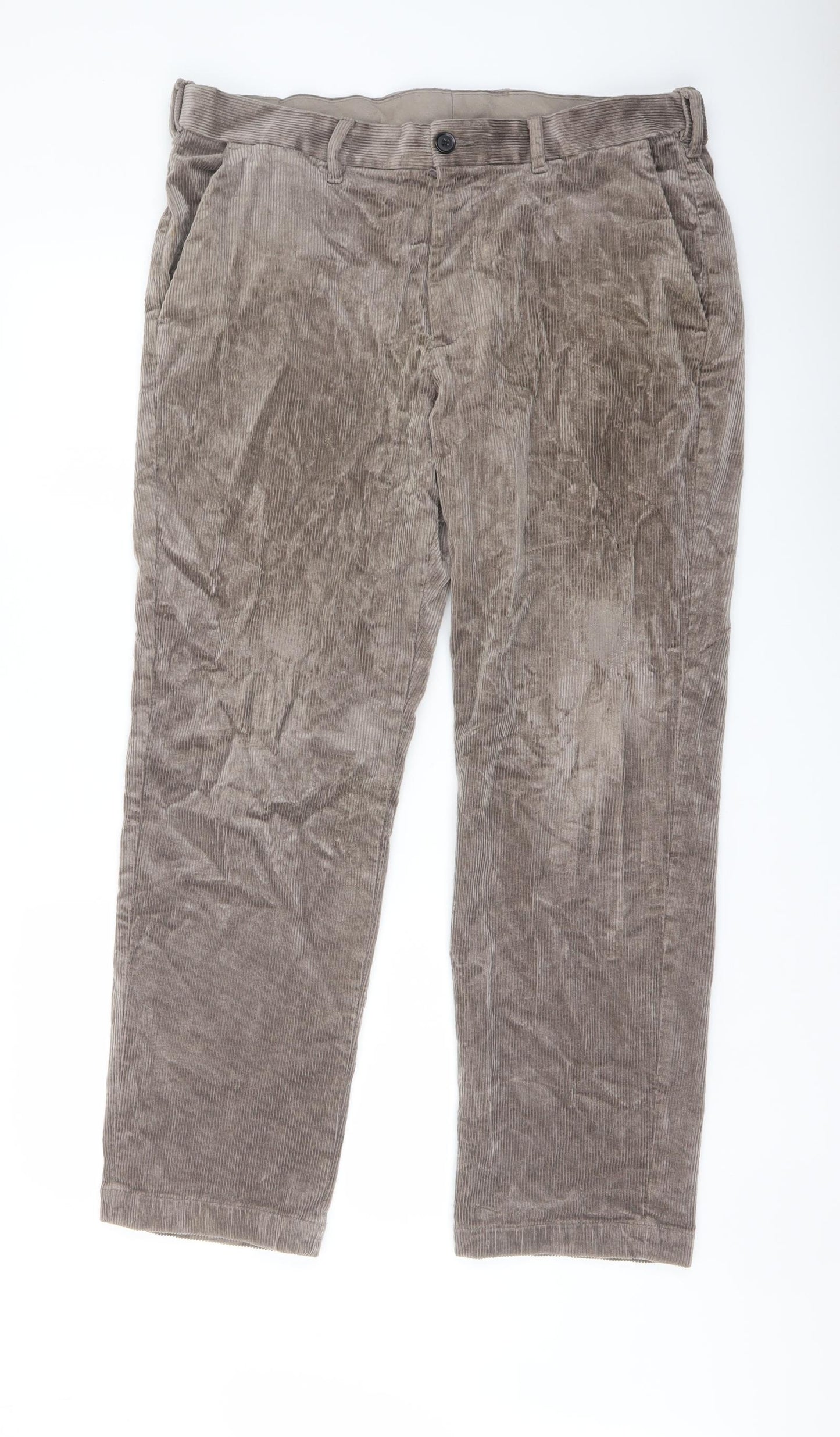 Marks and Spencer Mens Brown Cotton Trousers Size 36 in L29 in Regular Button