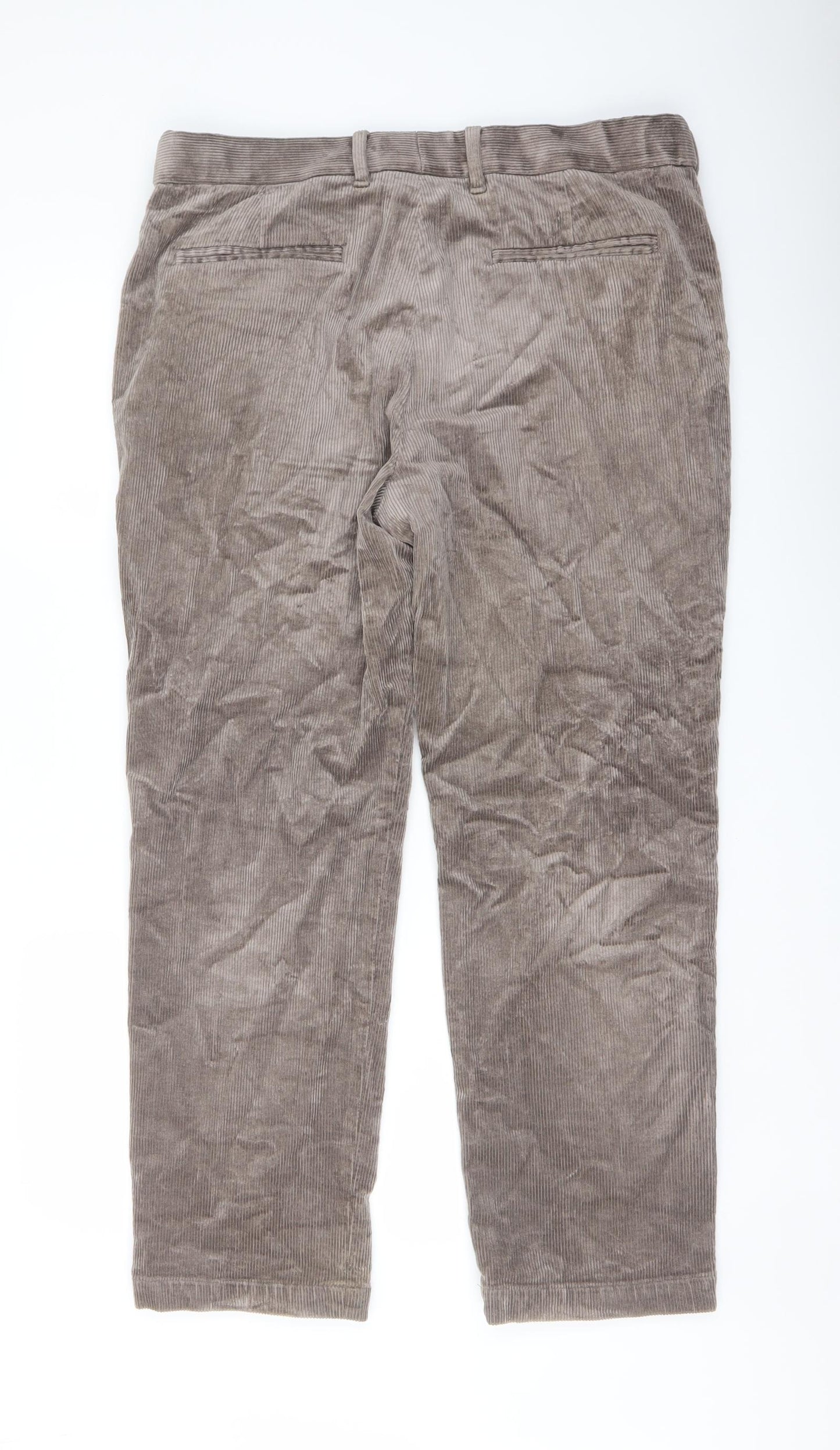 Marks and Spencer Mens Brown Cotton Trousers Size 36 in L29 in Regular Button